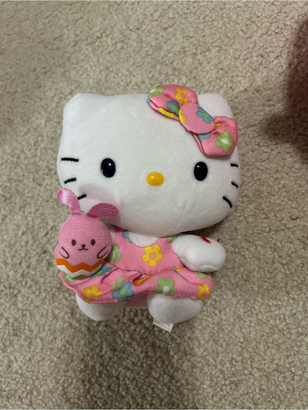 Sanrio Hello Kitty White Plush in Pink Floral Outfit with Bunny